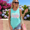 BojjiCo Trendy Beachin' Tank Graphic Tee For Women Coastal Aesthetic Tropical Coquette Violet Washed Cotton Summer Vacation Top Womens Beach Shirts Retro Neon Trendy Stripes Fit Festival Wear