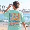 BojjiCo Happiness Comes In Waves Colorful Graphic T-Shirt For Women Oversized Retro Summer Vibes Pale Yellow Cotton Drop Shoulder Top Positive Joyful Vacation Tees Cute Preppy Casual Comfort Outfit Everyday Wear Aesthetic Fashion