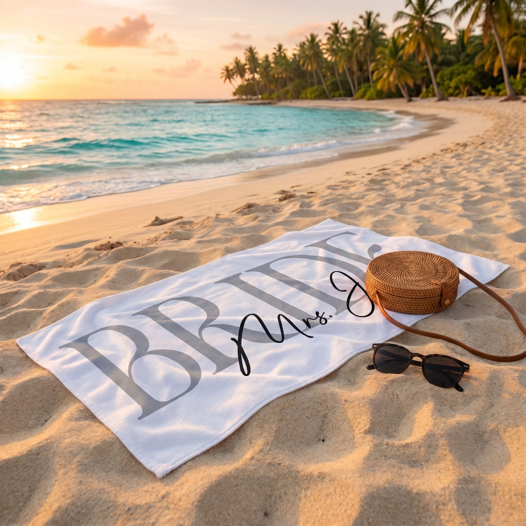 Bojjico Custom Personalized Future Mrs Bride Beach Towel for Women Elegant Coastal Aesthetic Light Blue Pool Towel Bachelorette Party Favor Bridal Shower Gift Honeymoon Travel Essential Summer Vacation Accessory Quick Dry