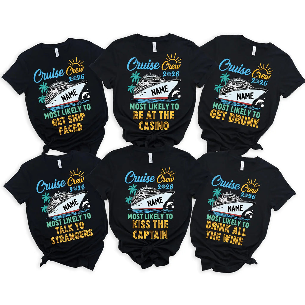 Bojjico Custom Cruise Crew 2026 Matching Group T-Shirt For Women Funny Most Likely To Casino Graphic Tee Preppy Bridal Swimwear Beach Cover Up Bachelorette Honeymoon Gift Light Yellow Cotton Personalized Bride Vacation Top