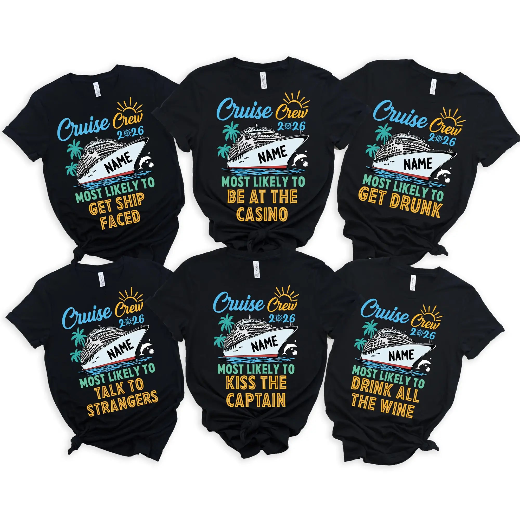Bojjico Custom Cruise Crew 2026 Matching Group T-Shirt For Women Funny Most Likely To Casino Graphic Tee Preppy Bridal Swimwear Beach Cover Up Bachelorette Honeymoon Gift Light Yellow Cotton Personalized Bride Vacation Top