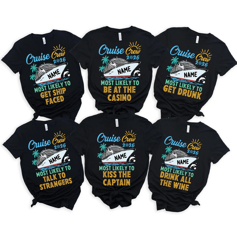Bojjico Custom Cruise Crew 2026 Matching Group T-Shirt For Women Funny Most Likely To Casino Graphic Tee Preppy Bridal Swimwear Beach Cover Up Bachelorette Honeymoon Gift Light Yellow Cotton Personalized Bride Vacation Top
