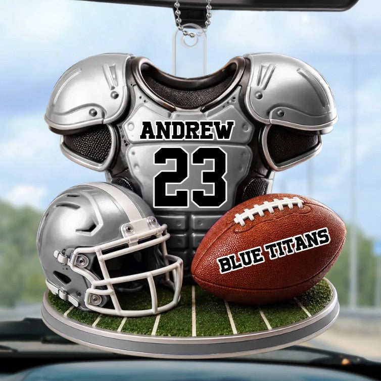 Personalized Football Player Name and Number Car Hanging Ornament Team Gift