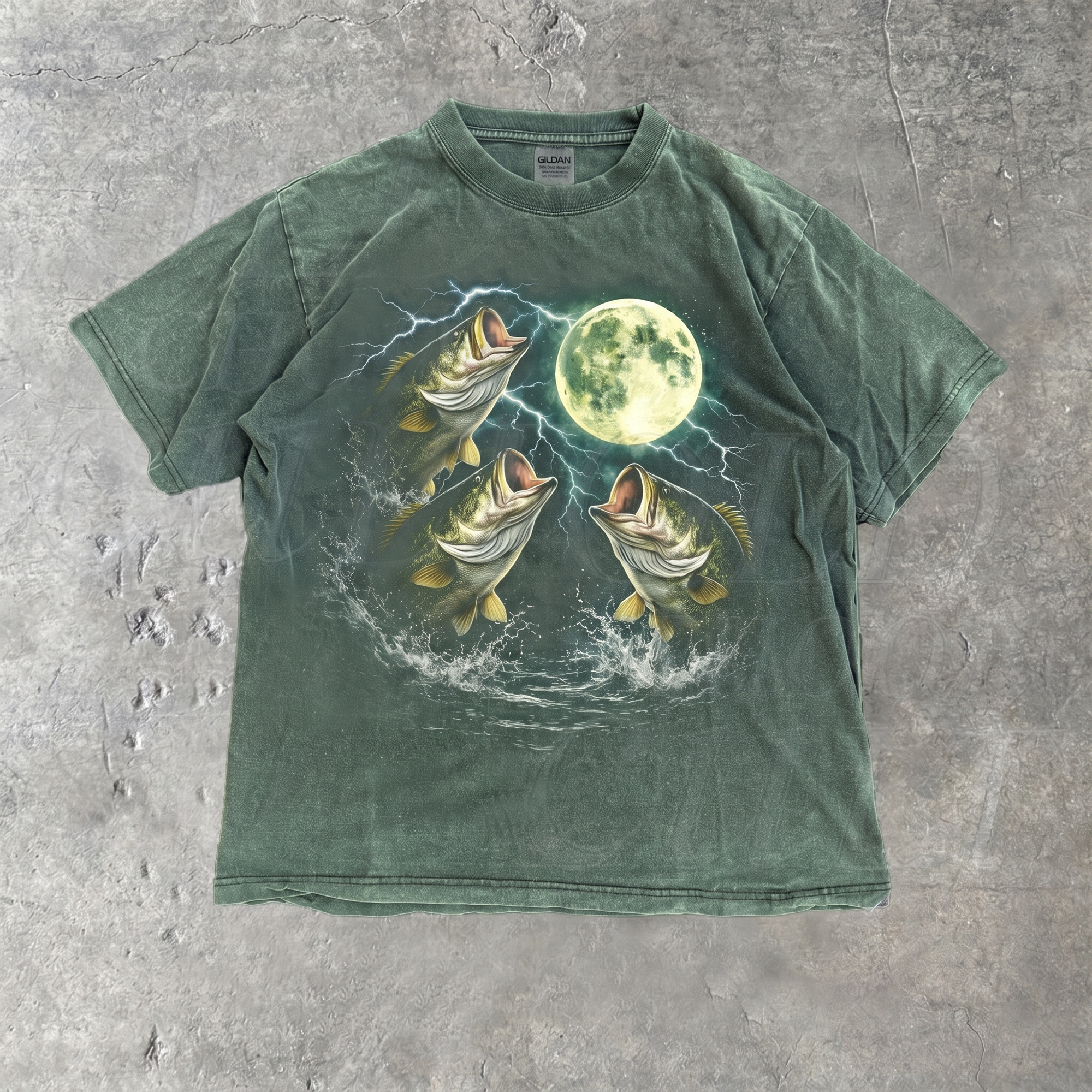 BojjiCo Bass Fish Moon 90s Vintage Graphic T Shirt Retro Largemouth Bass Fishing Tee Fisher Gifts Acid Oversized Aesthetic Comfort Colors T-Shirt Outdoor Top Perfect Fisher Gifts Vintage Oversized Aesthetic Lightning Fish T-Shirt