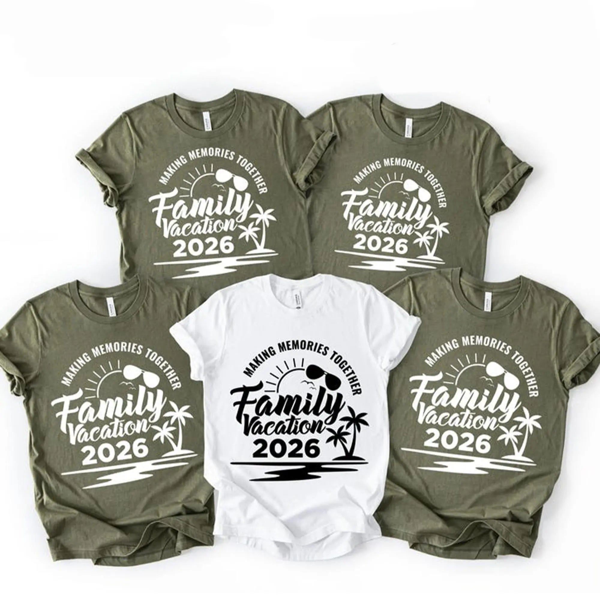 BojjiCo Matching Family Vacation 2026 Shirt Making Memories Together Unisex T-Shirt For Men Women Kids Retro Nostalgic Beach Squad Tee Olive Green White Cotton Summer Trip Holiday Travel Gift Custom Cruise Crew Top
