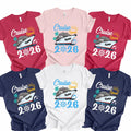 Bojjico Custom Cruise Squad 2026 Family Matching T-Shirts Vacation Group Cotton Tees Tropical Nautical Aesthetic Red Pink Navy White Personalized Holiday Apparel Ship Wheel Ocean Getaway Souvenir Shirts For Men Women Kids