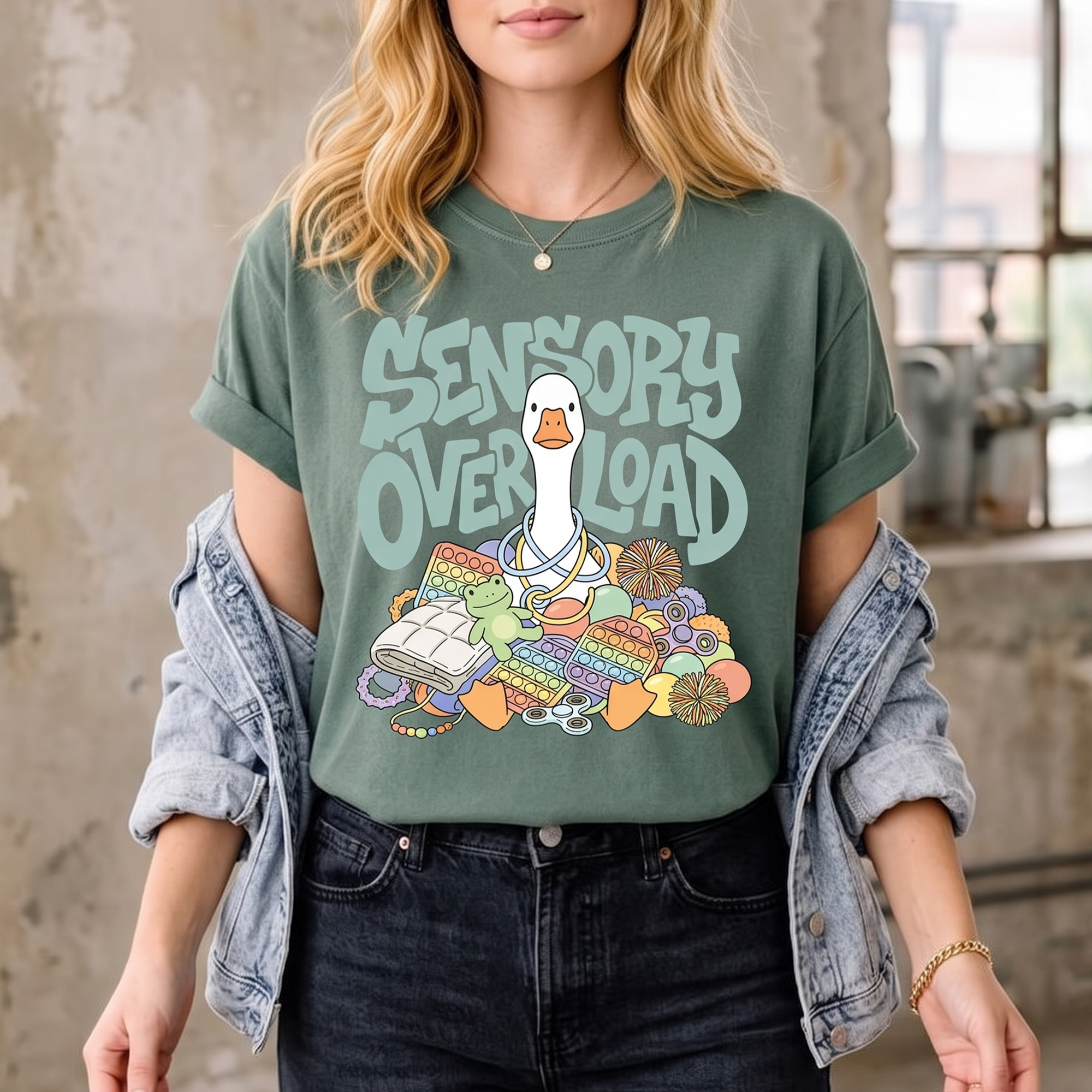 BojjiCo Sensory Overload Silly Goose Back To School T-Shirt for Neurodivergent Adults Y2K Retro Pastel Aesthetic Funny Meme Light Blue Soft Cotton Comfort Tee Overstimulated Introvert ADHD Anxiety Autism Mental Health Awareness Gift