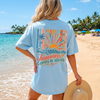 BojjiCo Happiness Comes In Waves Colorful Graphic T-Shirt For Women Oversized Retro Summer Vibes Pale Yellow Cotton Drop Shoulder Top Positive Joyful Vacation Tees Cute Preppy Casual Comfort Outfit Everyday Wear Aesthetic Fashion