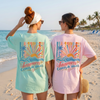BojjiCo Happiness Comes In Waves Colorful Graphic T-Shirt For Women Oversized Retro Summer Vibes Pale Yellow Cotton Drop Shoulder Top Positive Joyful Vacation Tees Cute Preppy Casual Comfort Outfit Everyday Wear Aesthetic Fashion