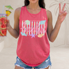 BojjiCo Trendy Beachin' Tank Graphic Tee For Women Coastal Aesthetic Tropical Coquette Violet Washed Cotton Summer Vacation Top Womens Beach Shirts Retro Neon Trendy Stripes Fit Festival Wear