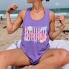 BojjiCo Trendy Beachin' Tank Graphic Tee For Women Coastal Aesthetic Tropical Coquette Violet Washed Cotton Summer Vacation Top Womens Beach Shirts Retro Neon Trendy Stripes Fit Festival Wear