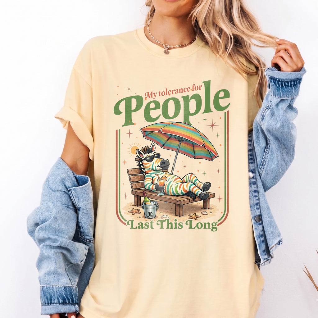 Bojjico My Tolerance For People Graphic Tee Women's Oversized Loose Basic T-Shirt Retro Funny Sarcastic Introvert Summer Casual Tops Butter Yellow Soft Cotton Blend Novelty Vacation Beach Shirt Y2K Vintage Aesthetic Streetwear