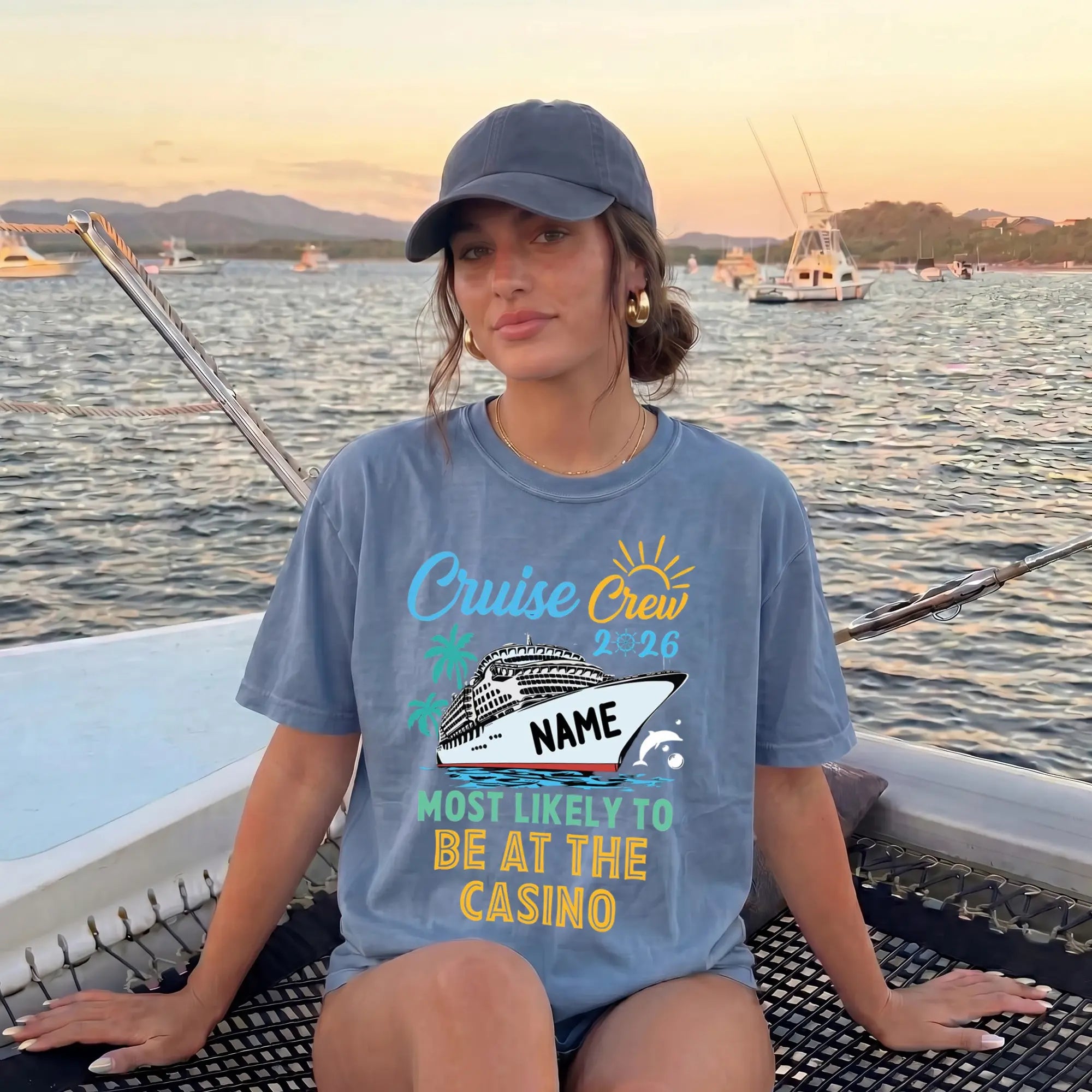 Bojjico Custom Cruise Crew 2026 Matching Group T-Shirt For Women Funny Most Likely To Casino Graphic Tee Preppy Bridal Swimwear Beach Cover Up Bachelorette Honeymoon Gift Light Yellow Cotton Personalized Bride Vacation Top
