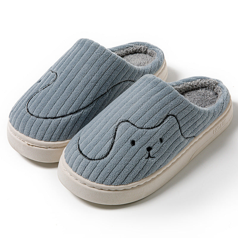 Cute Dog Face Plush House Slippers Kawaii Animal Indoor Footwear