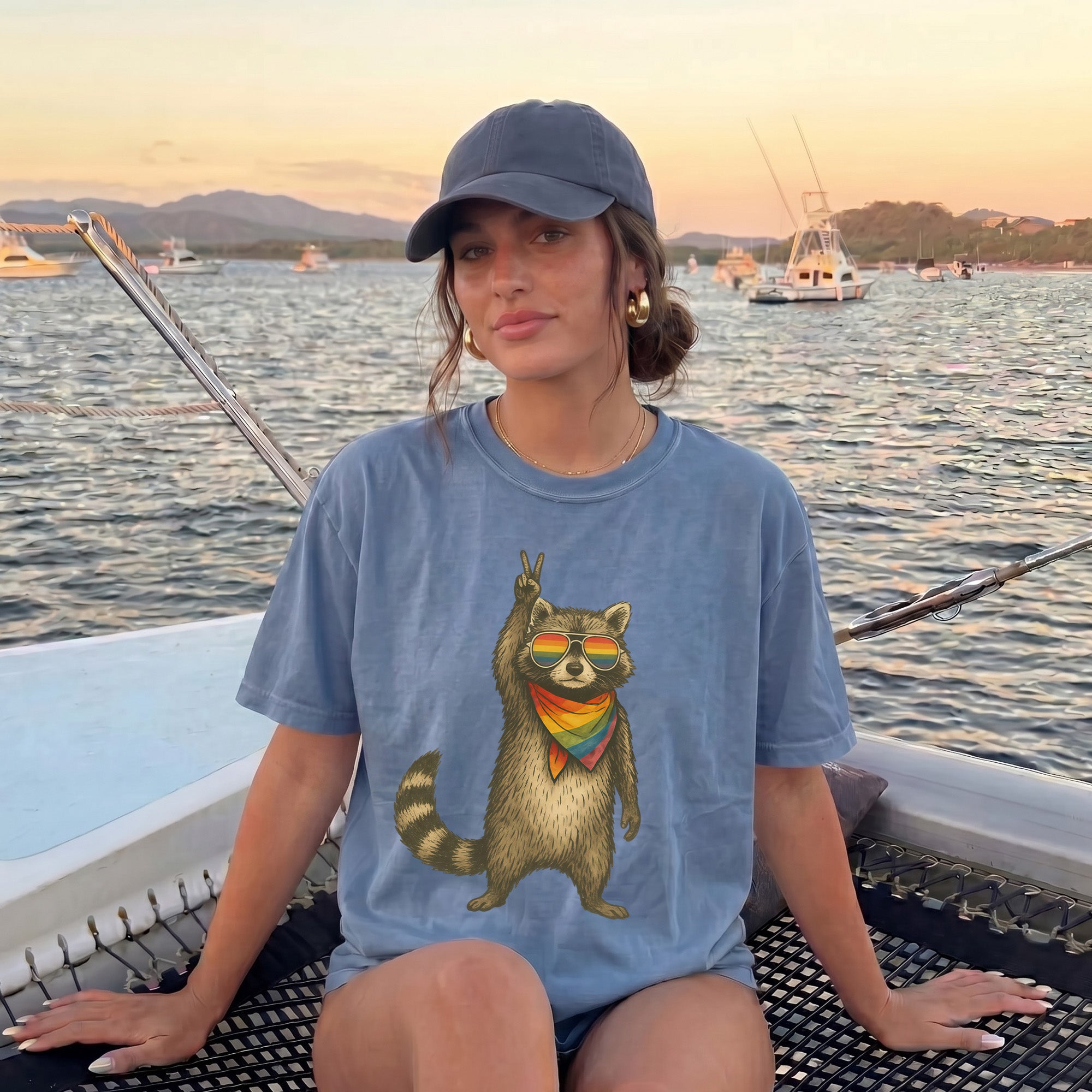 Bojjico Raccoon Pride LGBT Shirt Oversized Graphic Tee Top Women's Y2K Casual Streetwear Funny Novelty Cream Off-White Cotton Blend LGBTQ Support Equality Shirt Pride Month Rainbow Flag Summer Short Sleeve Basic T-Shirt