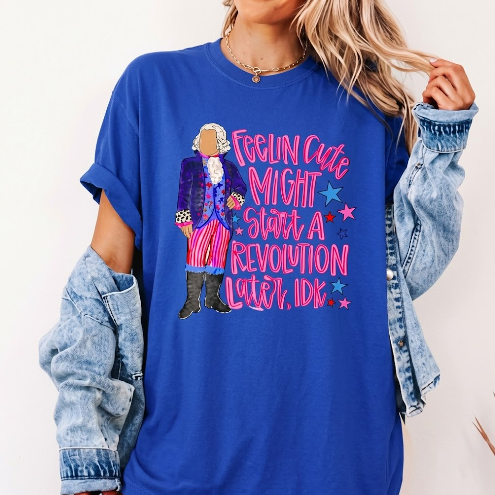 Start A Revolution Graphic T-Shirt Preppy Americana 4th of July Humor 250th Anniversary Shirt Aesthetic Crewneck Tee Pink Purple Blue Print Feelin Cute Might Start A Revolution Later IDK Funny Historical Meme Saying Tops