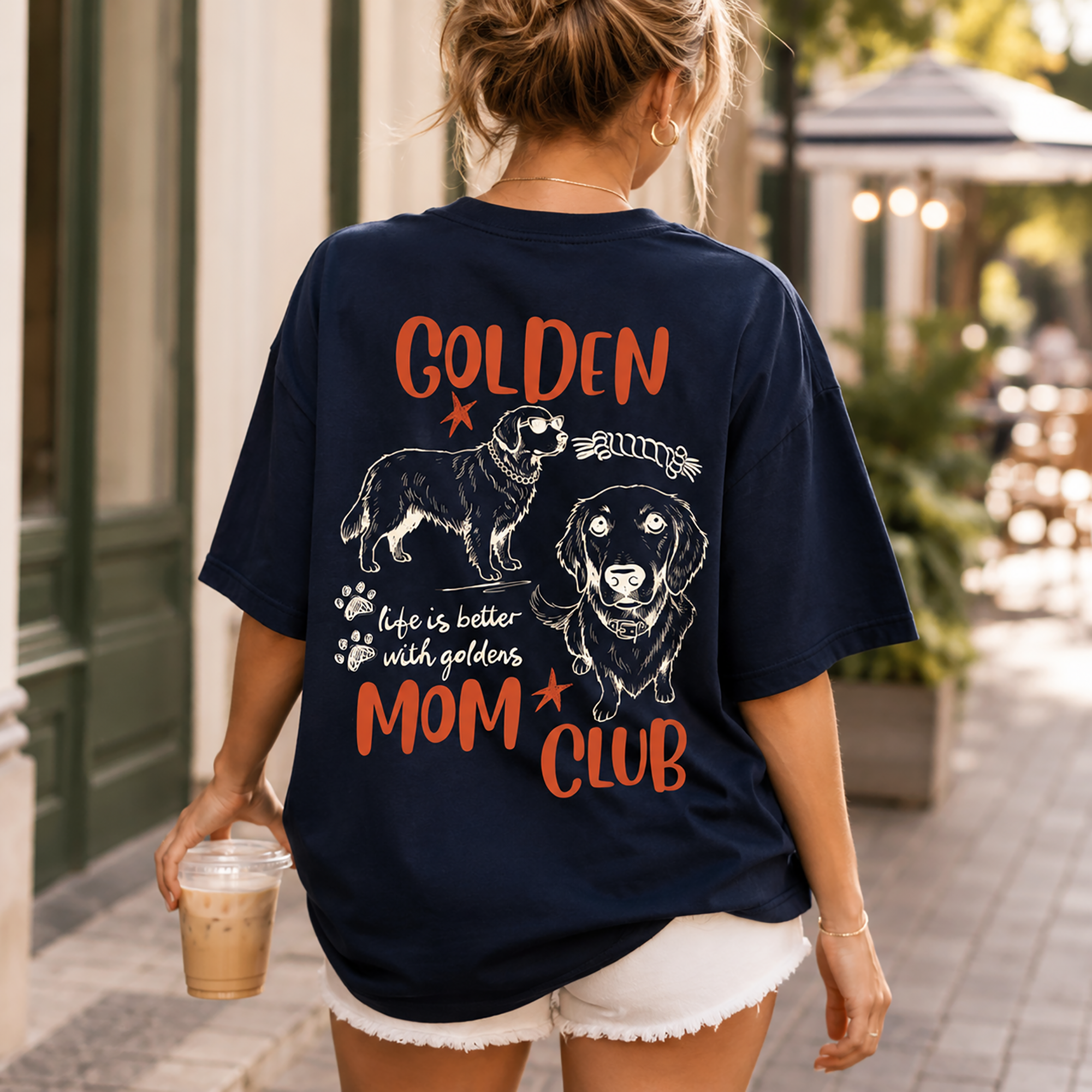 Bojjico Life Is Better With Golden Mom Club Shirt Oversized Graphic Tee Dog Moms Retro Preppy Aesthetic Light Pink Cotton Golden Lover Gift Retro Golden Retriever Dog Mom Tee Unique Gift For Pet Lover Heavyweight Washed T-shirt