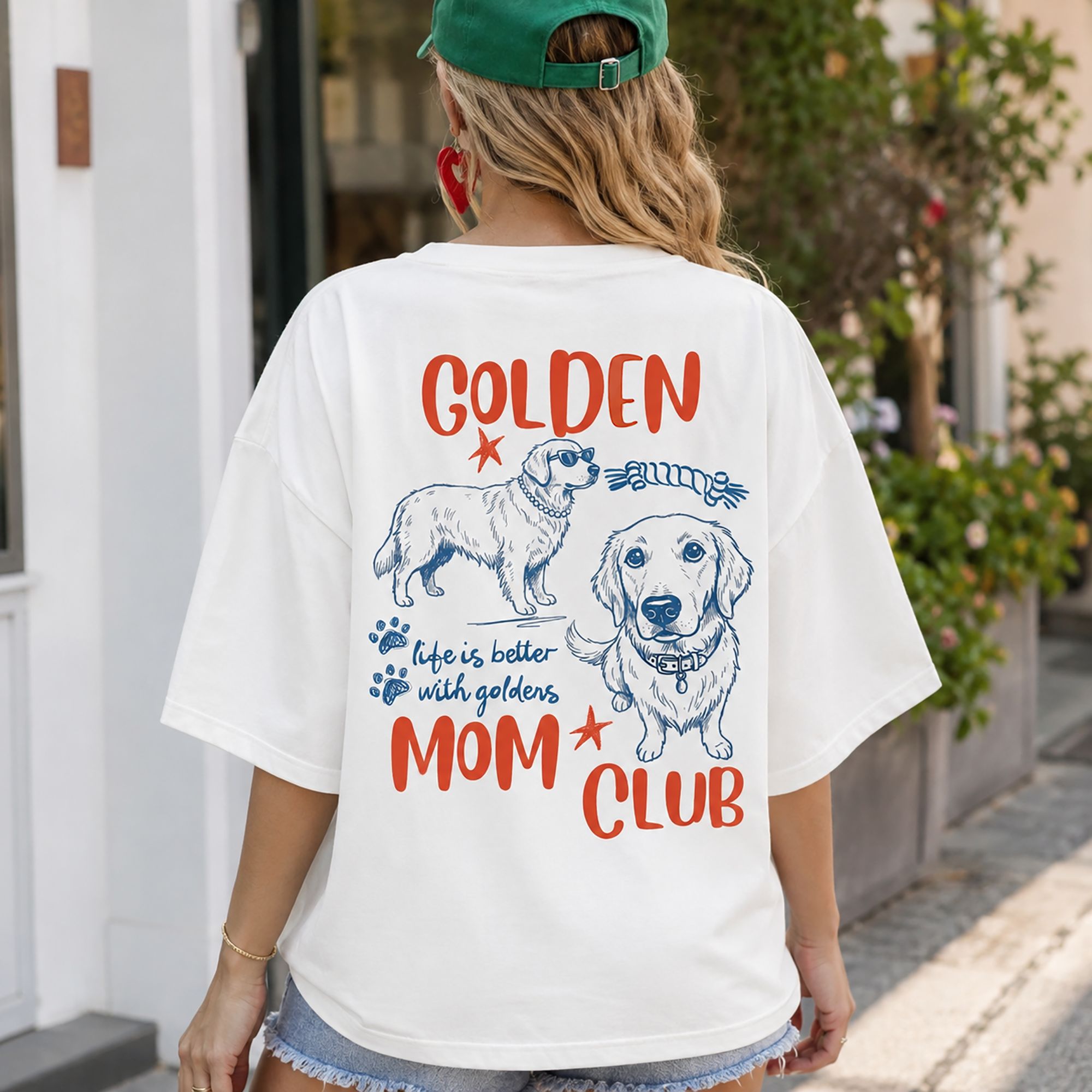 Bojjico Life Is Better With Golden Mom Club Shirt Oversized Graphic Tee Dog Moms Retro Preppy Aesthetic Light Pink Cotton Golden Lover Gift Retro Golden Retriever Dog Mom Tee Unique Gift For Pet Lover Heavyweight Washed T-shirt