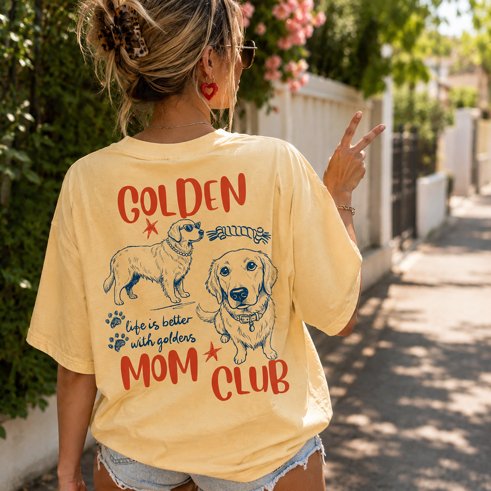 Bojjico Life Is Better With Golden Mom Club Shirt Oversized Graphic Tee Dog Moms Retro Preppy Aesthetic Light Pink Cotton Golden Lover Gift Retro Golden Retriever Dog Mom Tee Unique Gift For Pet Lover Heavyweight Washed T-shirt