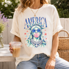 Bojjico America Statue of Liberty Graphic Tee Women's Pop Art Americana Indie Sleaze Pink Cotton Blend T-Shirt, Statue of Liberty Blowing Bubble Gum Shirt, 4th of July 250th Anniversary Outfit, Independence Day Tee America 250.