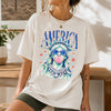 Bojjico America Statue of Liberty Graphic Tee Women's Pop Art Americana Indie Sleaze Pink Cotton Blend T-Shirt, Statue of Liberty Blowing Bubble Gum Shirt, 4th of July 250th Anniversary Outfit, Independence Day Tee America 250.