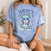 Bojjico America Statue of Liberty Graphic Tee Women's Pop Art Americana Indie Sleaze Pink Cotton Blend T-Shirt, Statue of Liberty Blowing Bubble Gum Shirt, 4th of July 250th Anniversary Outfit, Independence Day Tee America 250.