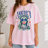 Bojjico America Statue of Liberty Graphic Tee Women's Pop Art Americana Indie Sleaze Pink Cotton Blend T-Shirt, Statue of Liberty Blowing Bubble Gum Shirt, 4th of July 250th Anniversary Outfit, Independence Day Tee America 250.