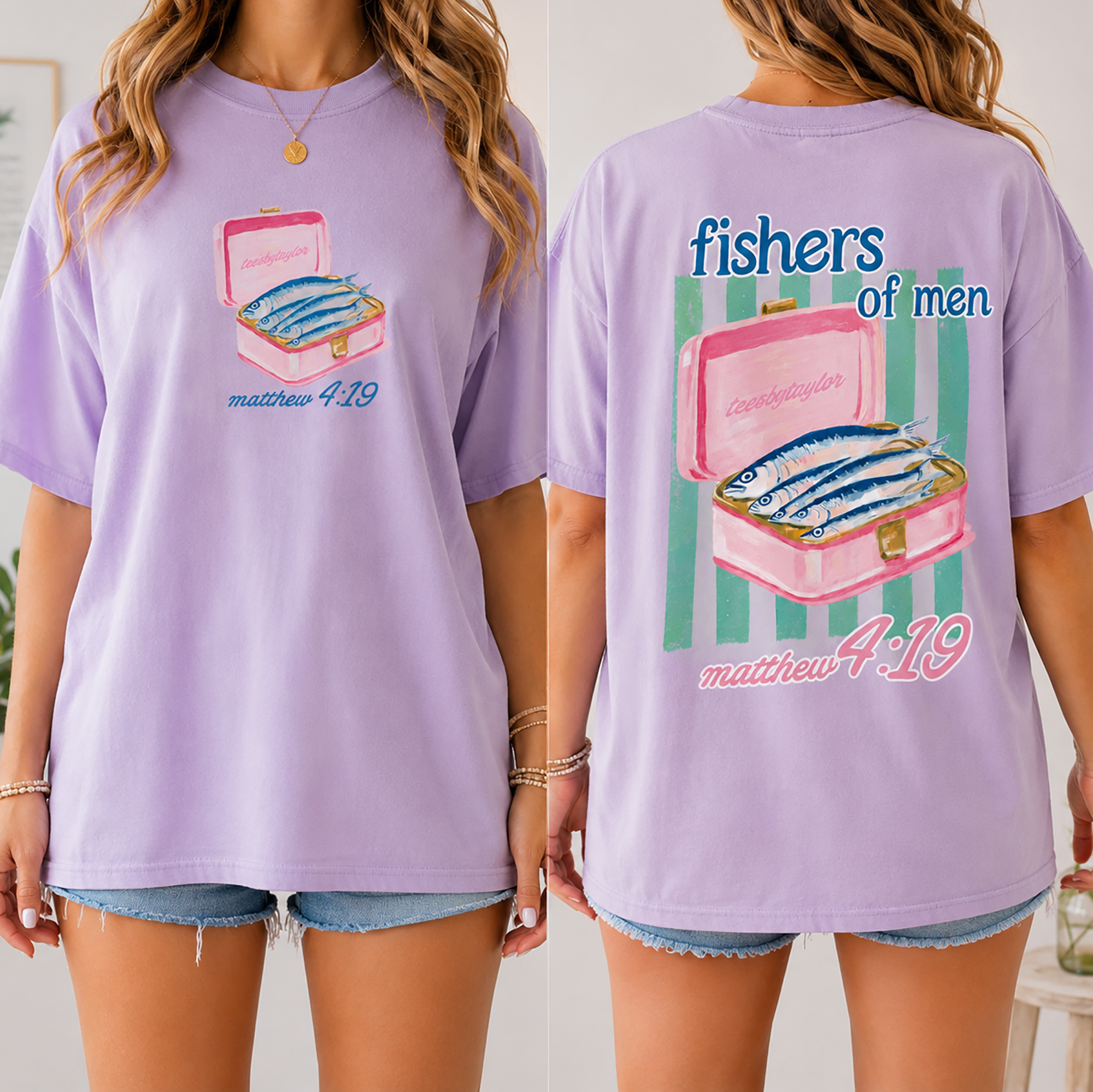 Bojjico Sardine Fishers of Men Oversized Graphic T-Shirt for Women Preppy Christian Coastal Tinned Fish Aesthetic Pastel Yellow Cotton Matthew 4:19 Bible Verse Tee Sardine Girl Summer Trendy Streetwear Pump Cover