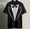 Fake Tuxedo Print T-Shirt Funny Formal Parody Graphic Tee for Bachelor Party
