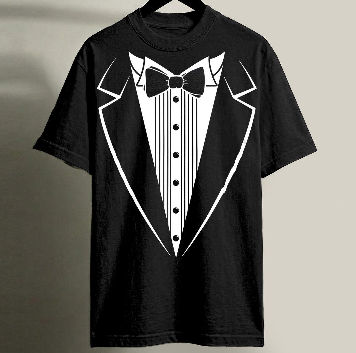 Fake Tuxedo Print T-Shirt Funny Formal Parody Graphic Tee for Bachelor Party