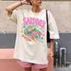 Bojjico Oversized Sardines Graphic Tee Women's T-Shirt Quirky Retro Y2K Funky Pop Art Cream Cotton Blend Vintage Drop Shoulder Short Sleeve Tinned Fish Design Sardinecore Coastal Chic Tomato Girl Summer Fisherman Aesthetic