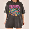 Bojjico Oversized Sardines Graphic Tee Women's T-Shirt Quirky Retro Y2K Funky Pop Art Cream Cotton Blend Vintage Drop Shoulder Short Sleeve Tinned Fish Design Sardinecore Coastal Chic Tomato Girl Summer Fisherman Aesthetic