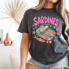 Bojjico Oversized Sardines Graphic Tee Women's T-Shirt Quirky Retro Y2K Funky Pop Art Cream Cotton Blend Vintage Drop Shoulder Short Sleeve Tinned Fish Design Sardinecore Coastal Chic Tomato Girl Summer Fisherman Aesthetic