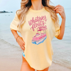 Whatever Floats Your Boat T-Shirt Graphic Tee Preppy Coastal Summer Oversized Fit Short Sleeve Crewneck T-Shirt Pink Blue Pontoon Boat Design Lake Days Vacation Top Floats Your Boat Graphic Top
