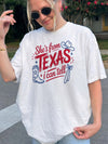 BojjiCo She's From Texas I Can Tell Graphic T-Shirt For Women Western Cowgirl Coquette Aesthetic Southern Pride Light Blue Cotton Tee Country Music Concert Outfit Rodeo Tops Retro Texas Girl Hometown Vibes Apparel Summer