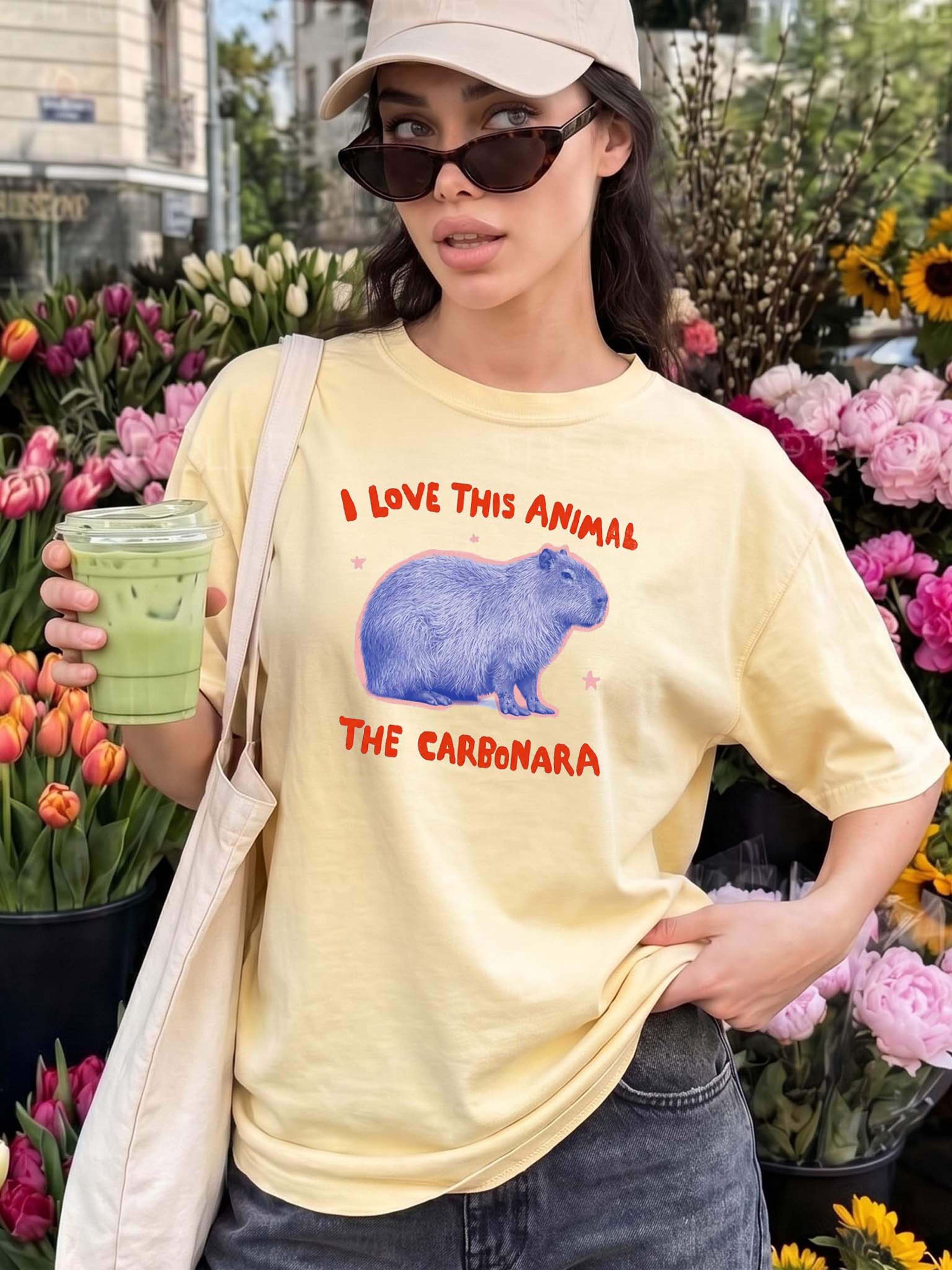 BojjiCo I Love This Animal The Carbonara Funny Capybara Meme Unisex T-Shirt For Gen Z Men Women Y2K Aesthetic White Heavy Cotton Casual Top Vintage Retro Animal Lover Graphic Tee Cryptid Comedy Viral Clothing Gift