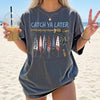 BojjiCo Catch Ya Later Fishing T-Shirt Funny Fishing Lures Graphic Tee Retro Fisherman Gifted Trendy Summer Beach Shirt Oversized Aesthetic Cute Outdoor Fish T-Shirt for Women