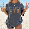 Preppy Patterned Lobster Graphic Tee T-Shirt Coastal Grandmother Beachy Aesthetic Summer Vacation Breathable Blend Oversized Fit Short Sleeve Top Leopard Checkerboard Polka Dot Print
