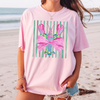 Preppy Bow Lobster T-Shirt Coastal Coquette Summer Vacation Oversized Graphic Tee Pink Green Watercolor Cabana Stripes Grandmillennial Beach Vacay Outfit Lake Fishing Short Sleeve Coastal Grandma Shirt