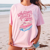 Whatever Floats Your Boat T-Shirt Graphic Tee Preppy Coastal Summer Oversized Fit Short Sleeve Crewneck T-Shirt Pink Blue Pontoon Boat Design Lake Days Vacation Top Floats Your Boat Graphic Top