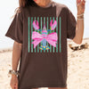 Preppy Bow Lobster T-Shirt Coastal Coquette Summer Vacation Oversized Graphic Tee Pink Green Watercolor Cabana Stripes Grandmillennial Beach Vacay Outfit Lake Fishing Short Sleeve Coastal Grandma Shirt