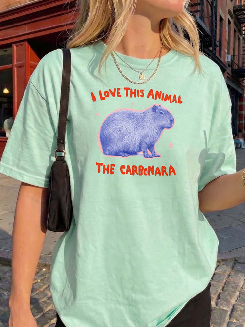 BojjiCo I Love This Animal The Carbonara Funny Capybara Meme Unisex T-Shirt For Gen Z Men Women Y2K Aesthetic White Heavy Cotton Casual Top Vintage Retro Animal Lover Graphic Tee Cryptid Comedy Viral Clothing Gift