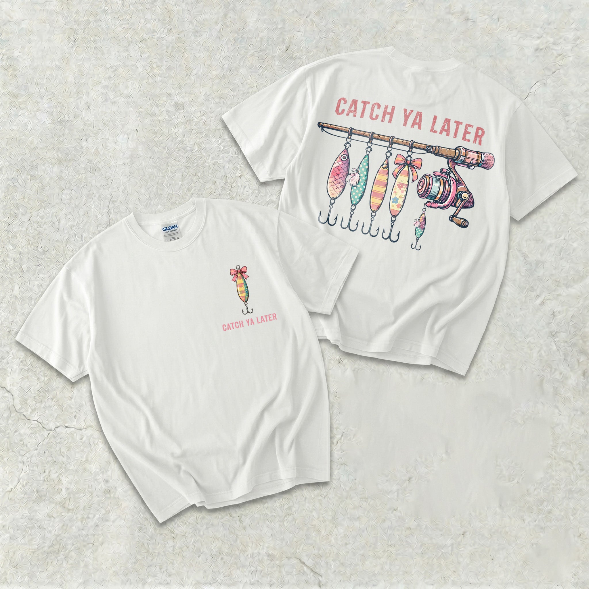 BojjiCo Catcher Ya Later Fishing T-Shirt Cute Catch Ya Later Graphic Tee Coquette Fishing Lures Rod Retro Women Fisherman Gift Trendy Summer Beach Oversized T-Shirt Aesthetic Funny Pink Fishing Rod Bow Shirt