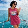 BojjiCo On The Boat Again Tank Top Women's Preppy Beachy Summer Sleeveless Shirt Blue Cotton Pink Gold Retro Speedboat Graphic Print Relaxed Fit Crew Neck Summer Apparel For Lake Life Boating Lifestyle Girls Trip Vacation Cruise Crew Outfit