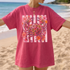 Leopard Print Crab Graphic Tee T-Shirt Preppy Coastal Summer Coquette Aesthetic Oversized Short Sleeve Crew Neck Floral Crab Graphic Top With Striped Background Seafood Lover Vacation Gift