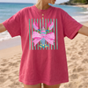 Preppy Bow Lobster T-Shirt Coastal Coquette Summer Vacation Oversized Graphic Tee Pink Green Watercolor Cabana Stripes Grandmillennial Beach Vacay Outfit Lake Fishing Short Sleeve Coastal Grandma Shirt