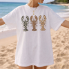 Preppy Patterned Lobster Graphic Tee T-Shirt Coastal Grandmother Beachy Aesthetic Summer Vacation Breathable Blend Oversized Fit Short Sleeve Top Leopard Checkerboard Polka Dot Print
