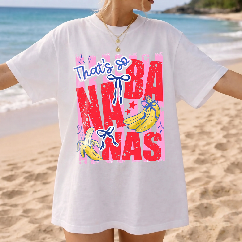 BojjiCo That's So Banana Summer Coquette Bow Graphic T-Shirt Cute Pink Yellow Aesthetic Oversized Tee For Women Trendy Summer Beach Vacation Outfit Y2K Casual Short Sleeve White Cotton Top Girls
