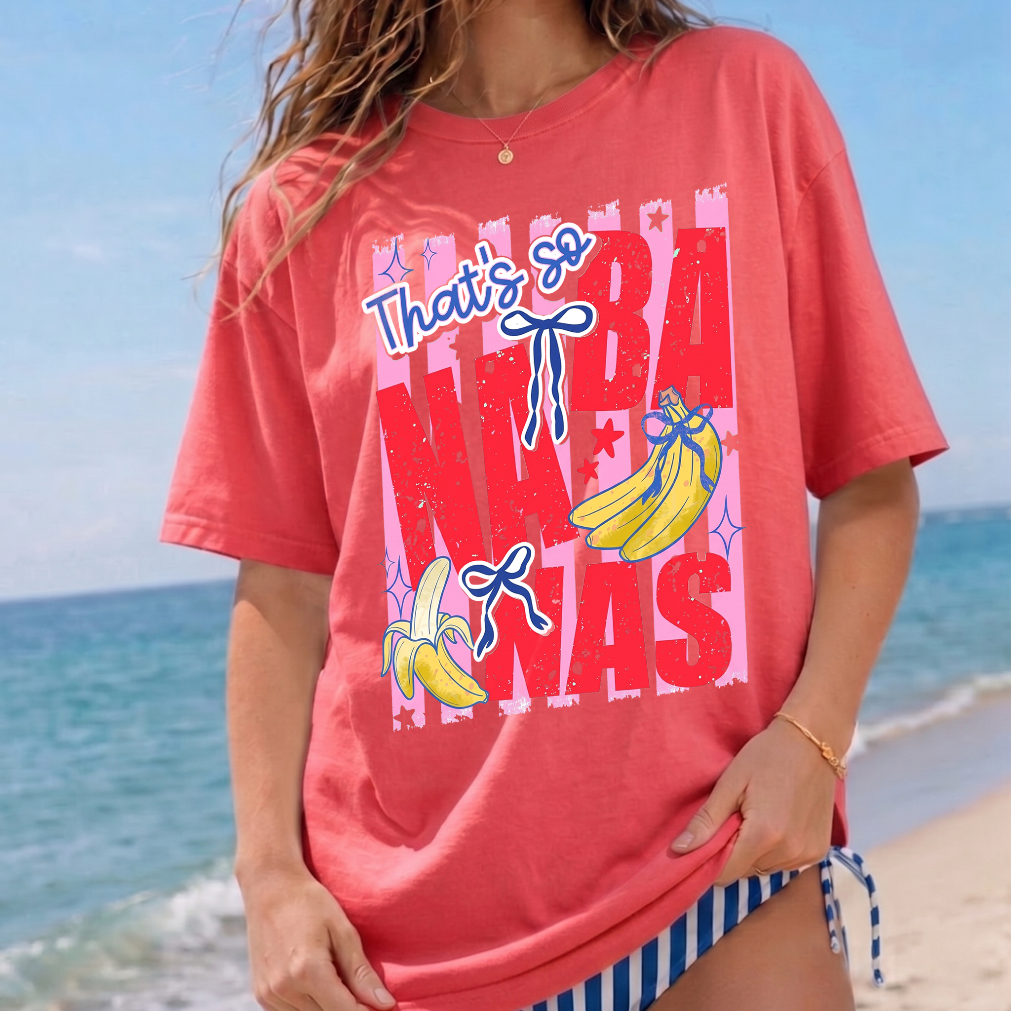 BojjiCo That's So Banana Summer Coquette Bow Graphic T-Shirt Cute Pink Yellow Aesthetic Oversized Tee For Women Trendy Summer Beach Vacation Outfit Y2K Casual Short Sleeve White Cotton Top Girls