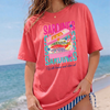 Sardines With Lemon And Olive Oil Graphic T-Shirt Oversized Graphic Tee For European Summer Quirky Coastal Preppy Aesthetic Mediterranean Vibes Light Yellow Cotton Blend Pink Blue Print Vintage Tinned Fish Fashion Beach Cover Up Retro Food Shirt